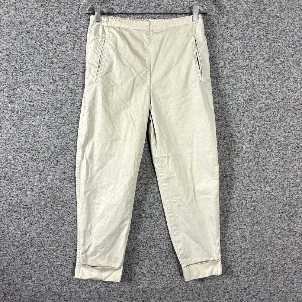 Elemente Clemente Women's Size 0 Beige Cotton Twill Pull On Slim Leg Pants